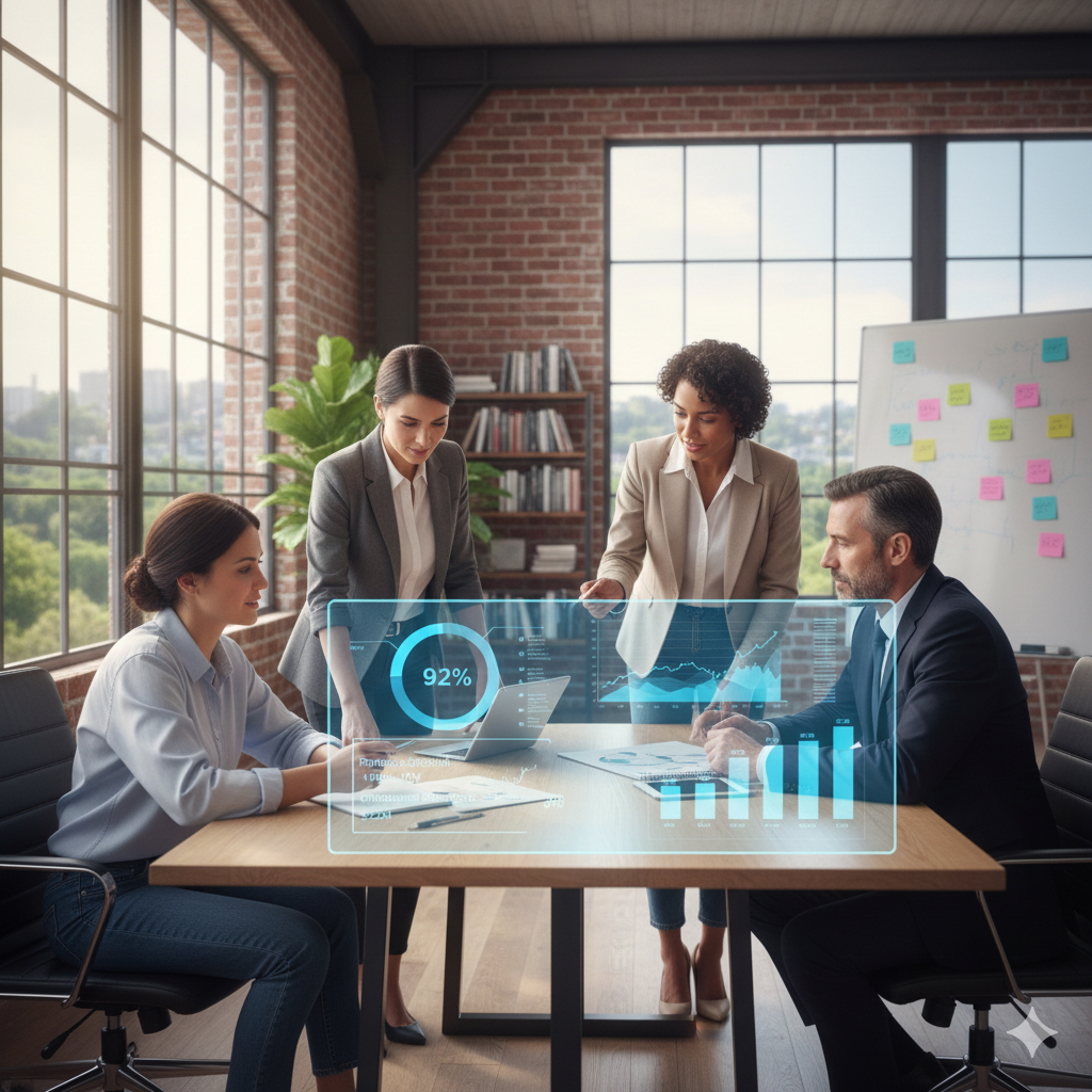 Business consulting team analyzing data